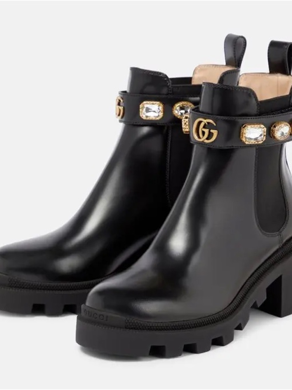 Gucci Black Leather Crystal-Embellished Chelsea Ankle Boots
